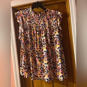 Crown & Ivy Flutter Sleeve Ruffle Neck Top
